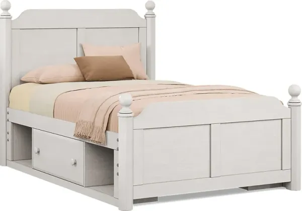 Kids South Bend Washed White Full Poster Bed with 2 Storage Side Rails