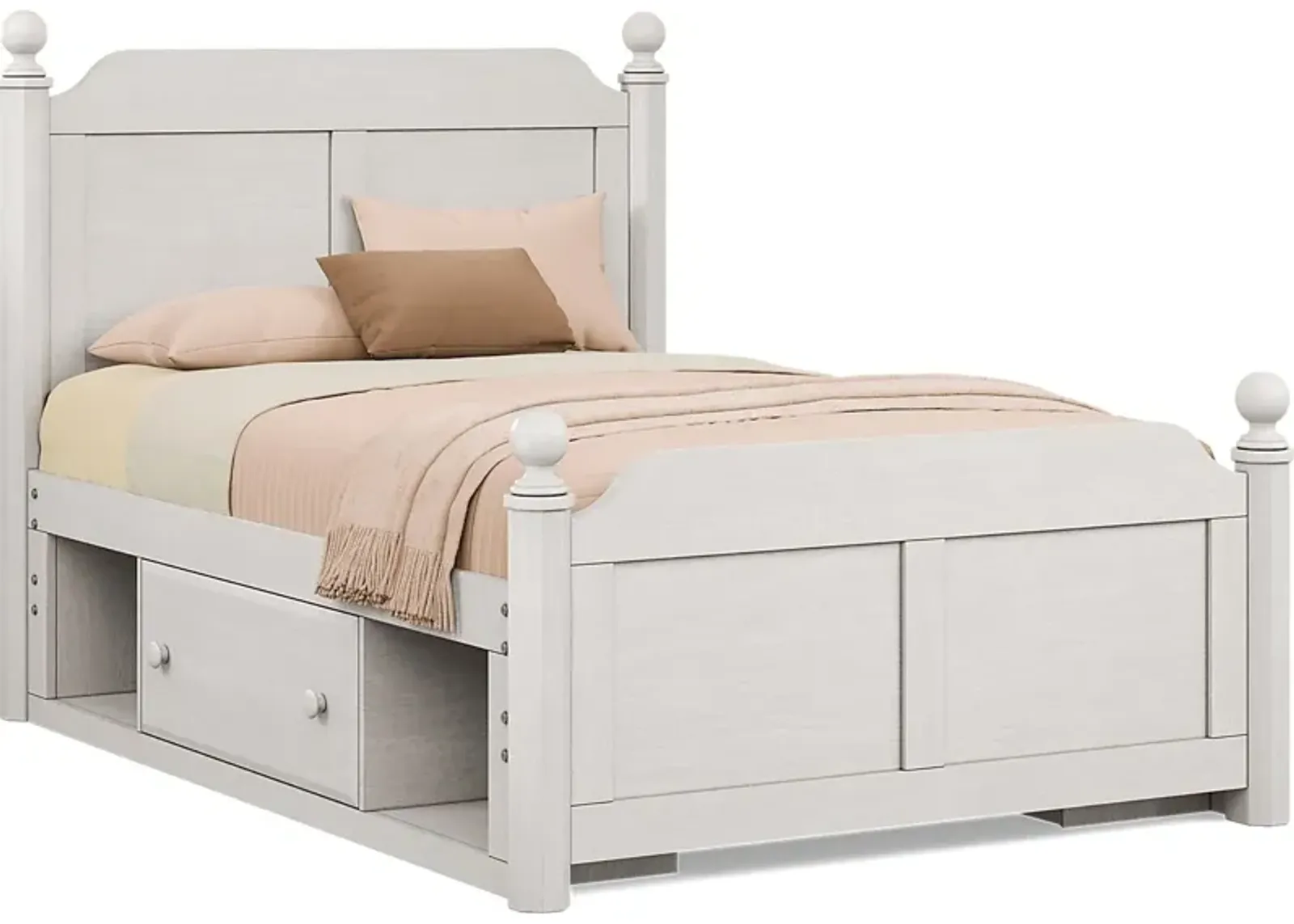 Kids South Bend Washed White 3 Pc Full Poster Bed with 2 Storage Side Rails