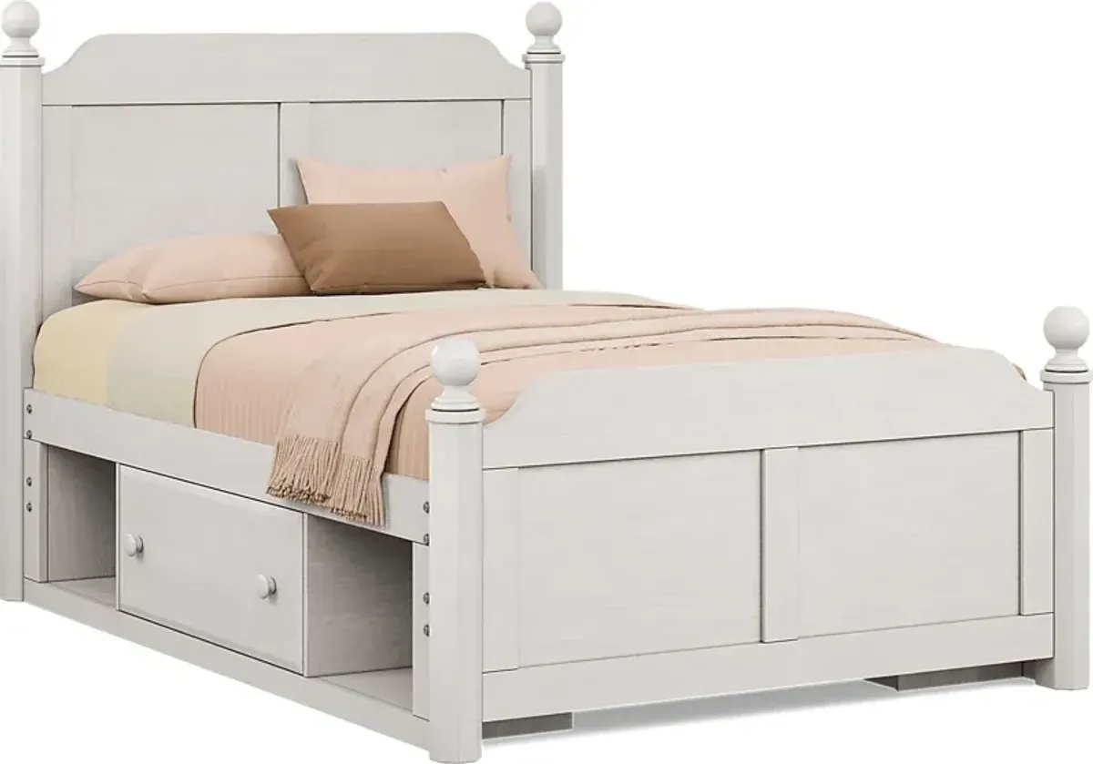 Kids South Bend Washed White 3 Pc Full Poster Bed with 2 Storage Side Rails