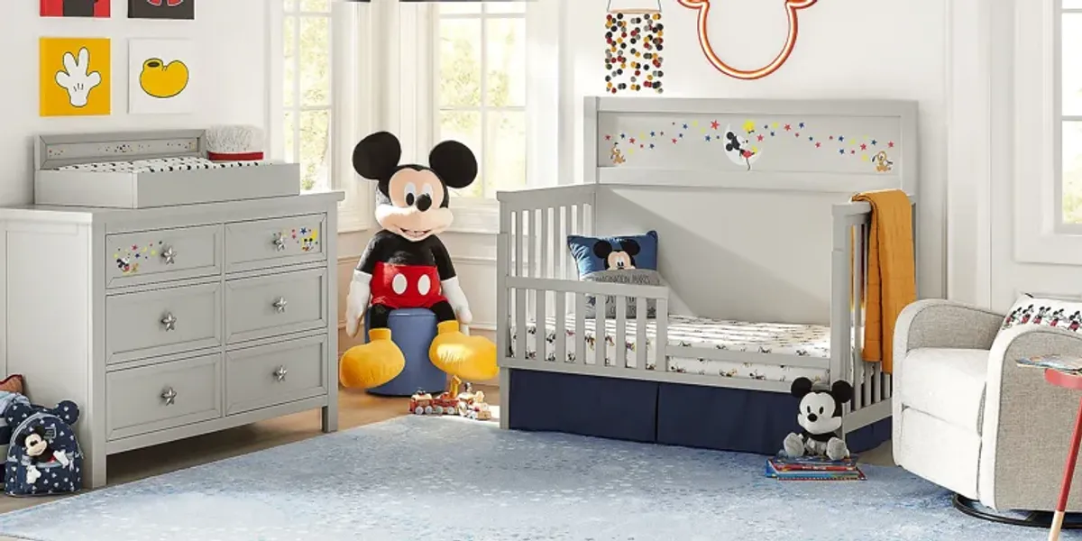 Starry Dreams with Mickey Mouse Gray 4 Pc Nursery with Toddler Rails