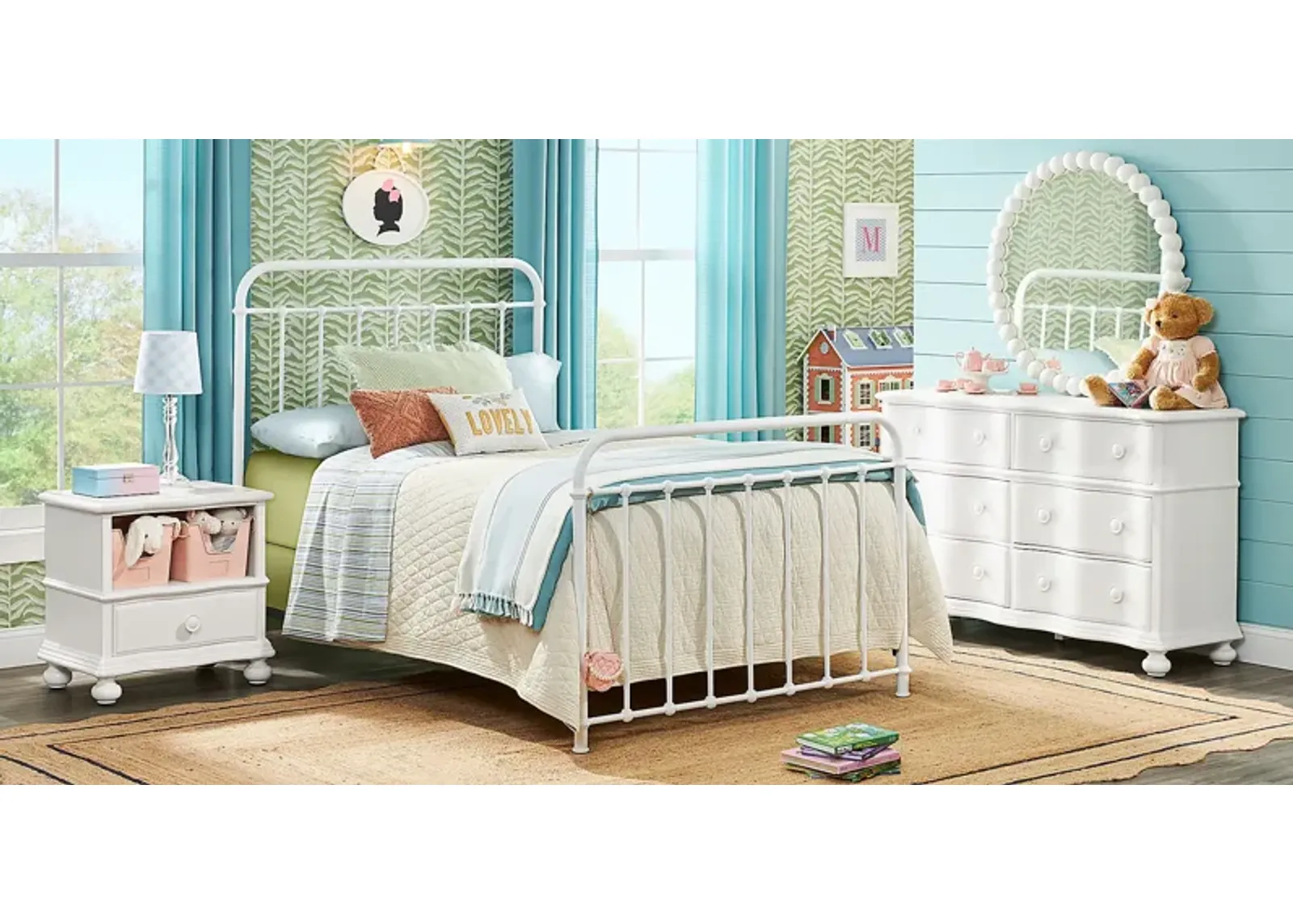 Kids San Simeon White 5 Pc Bedroom with Saddlerock White Twin Metal Bed