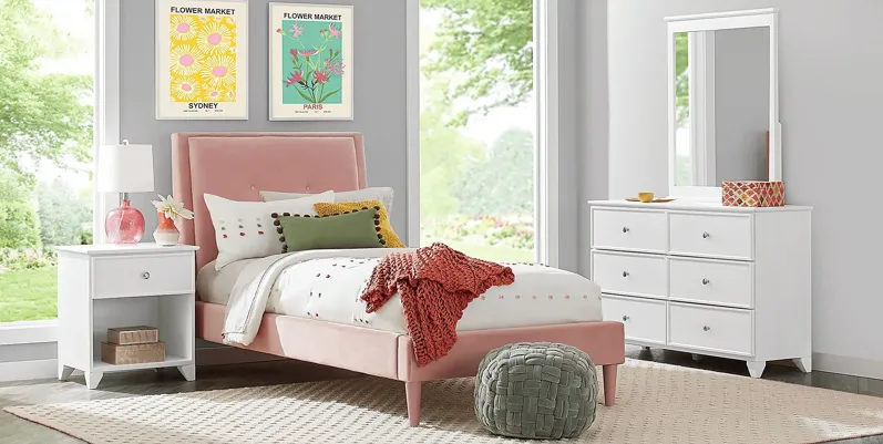 Kids Springtown White Wash 5 Pc Bedroom with Jaidyn Pink Twin Upholstered Bed
