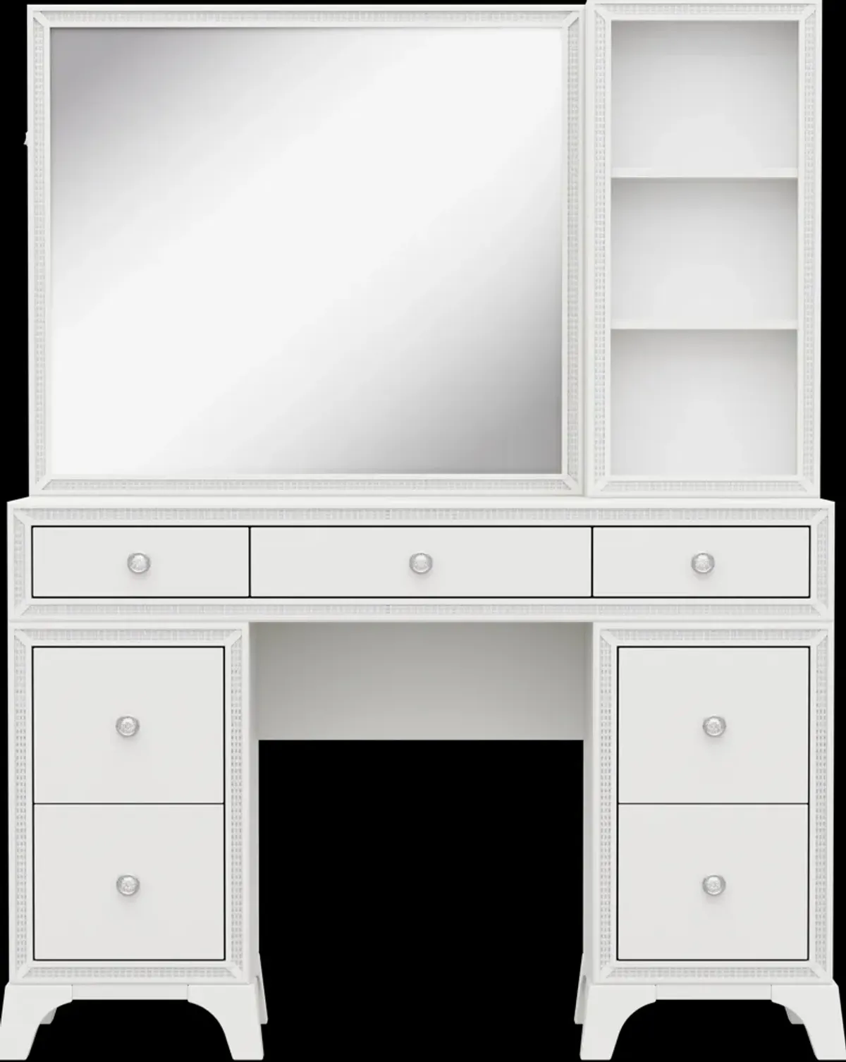 Kids Alyssa White Double Pedestal Vanity with Hutch and Small Sparkle Mirror