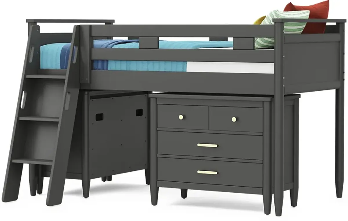 Kids Modern Colors Iron Ore Twin Loft with Loft Chest