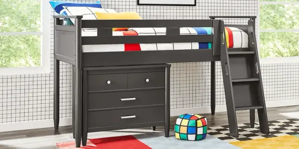 Kids Modern Colors Iron Ore Twin Loft with Loft Chest