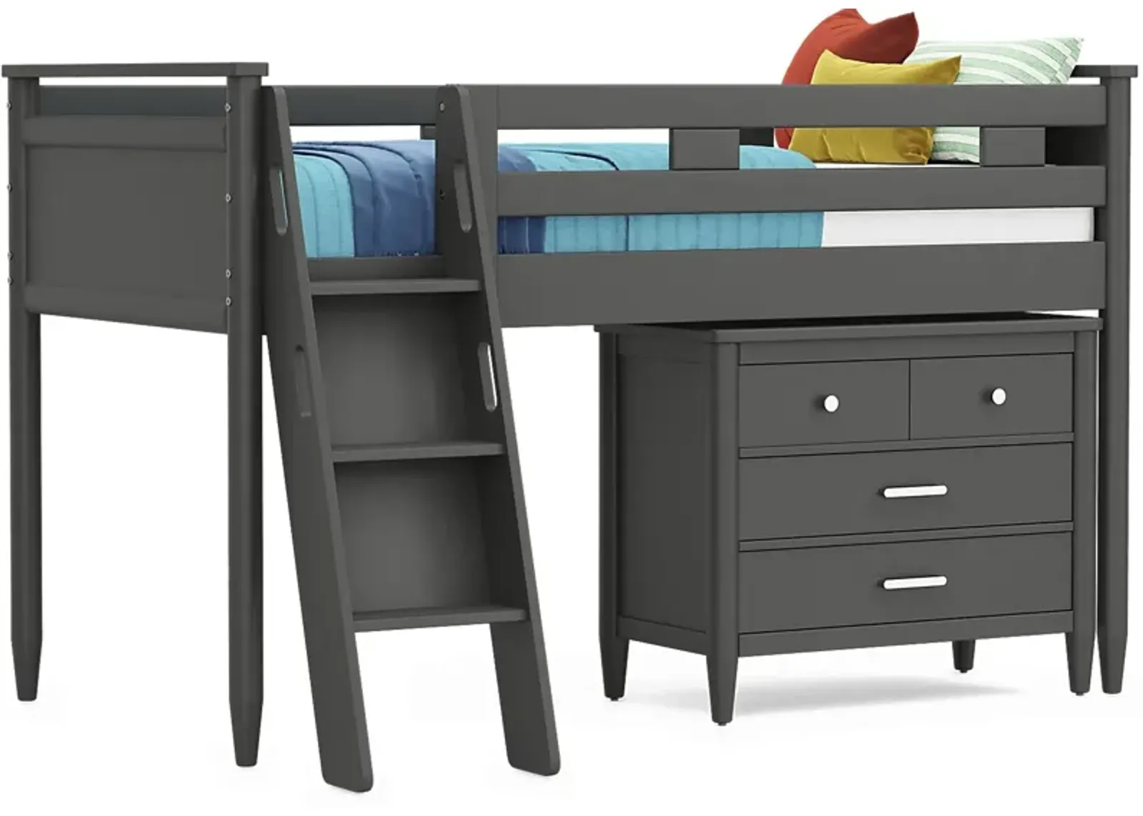 Kids Modern Colors Iron Ore Twin Loft with Loft Chest