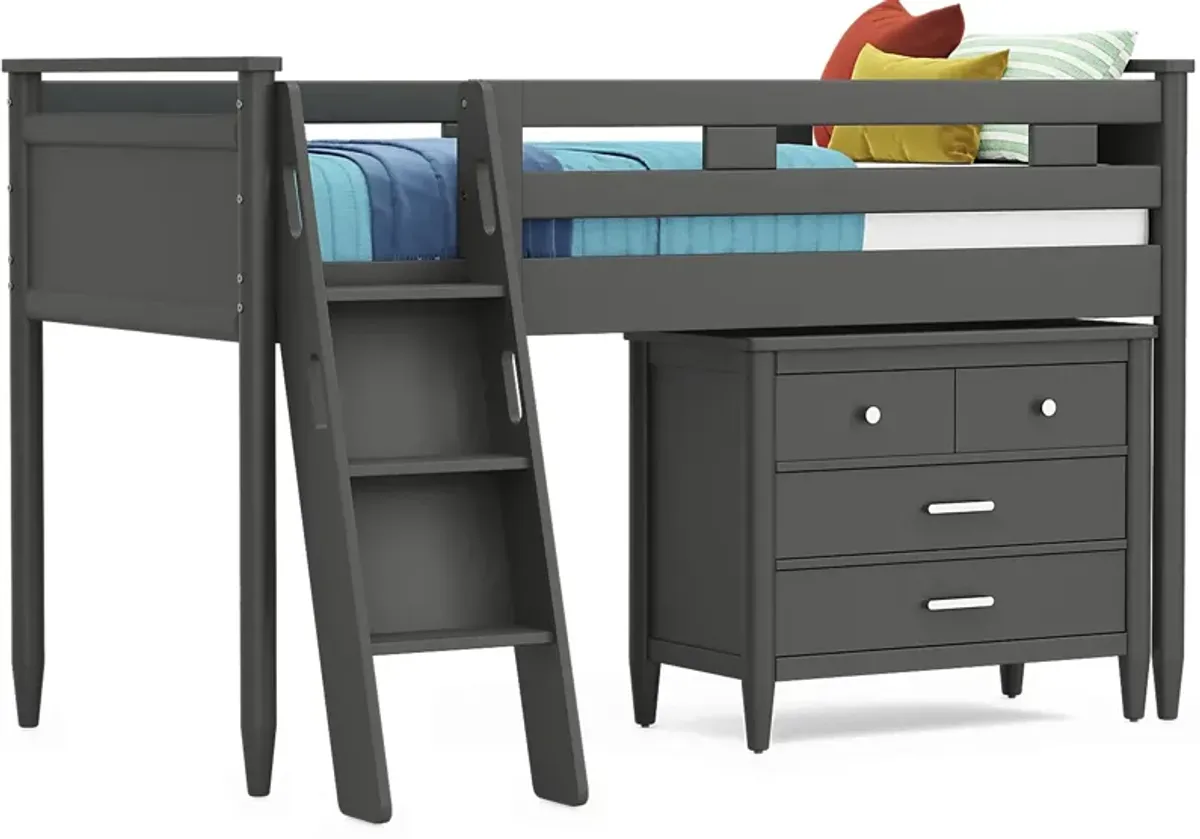 Kids Modern Colors Iron Ore Twin Loft with Loft Chest