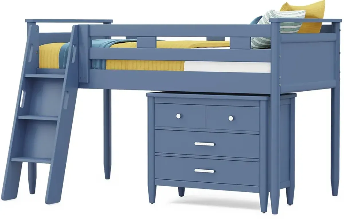 Kids Modern Colors Slate Blue Twin Loft with Loft Chest