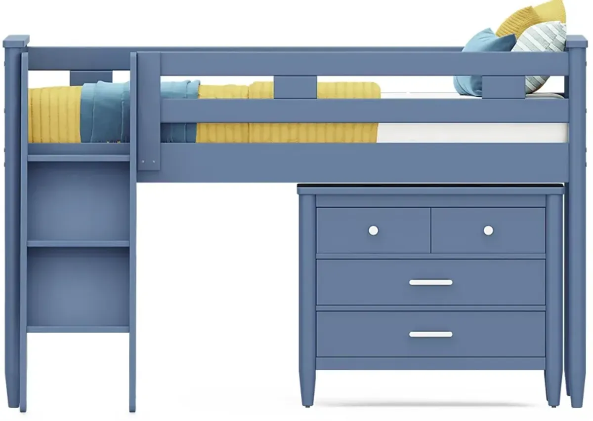 Kids Modern Colors Slate Blue Twin Loft with Loft Chest