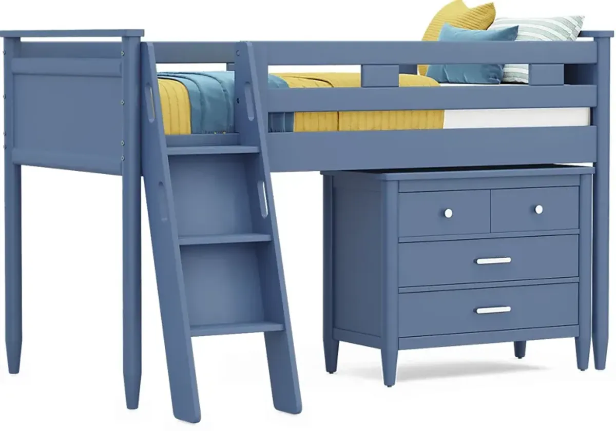 Kids Modern Colors Slate Blue Twin Loft with Loft Chest