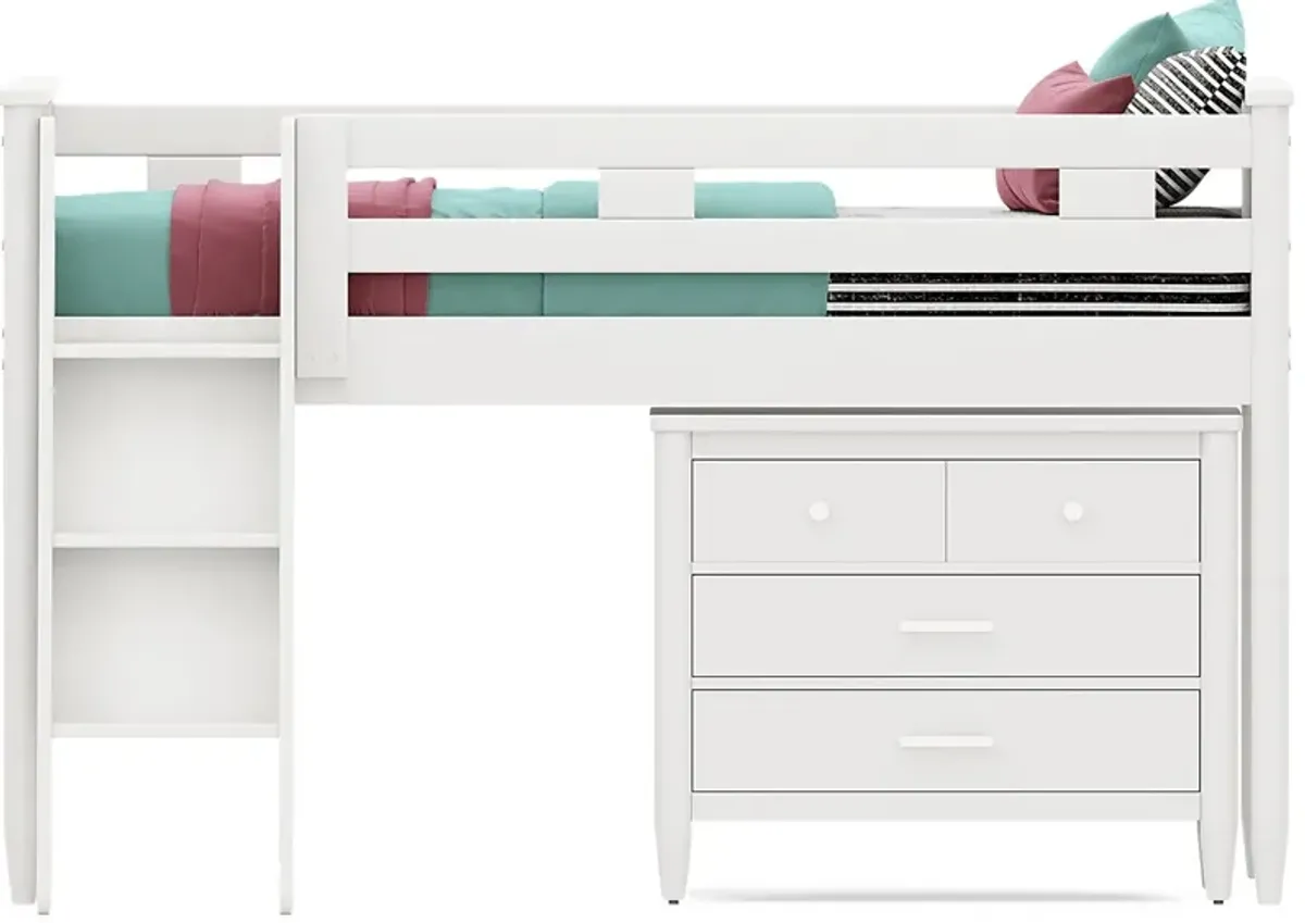 Kids Modern Colors White Twin Loft with Loft Chest