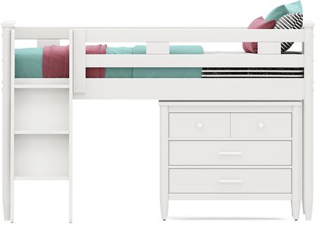 Kids Modern Colors White Twin Loft with Loft Chest