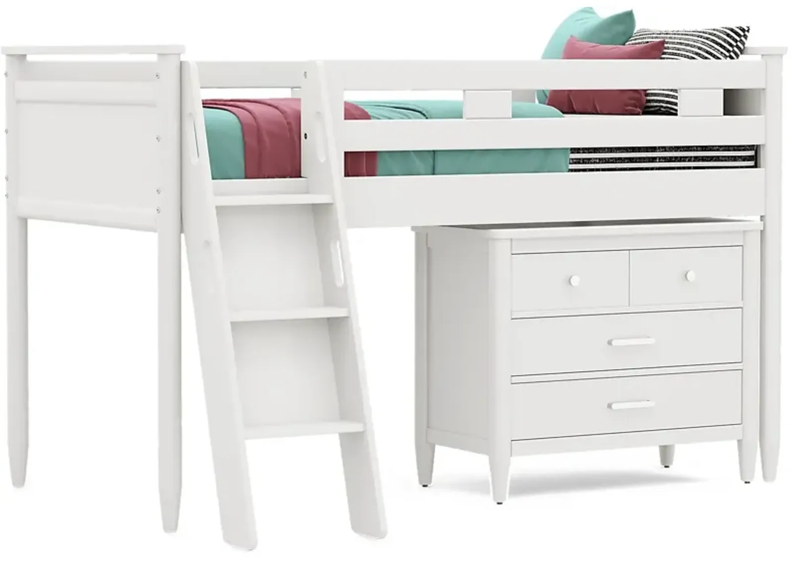 Kids Modern Colors White Twin Loft with Loft Chest