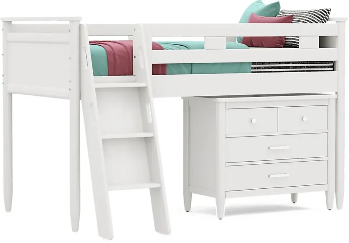 Kids Modern Colors White Twin Loft with Loft Chest