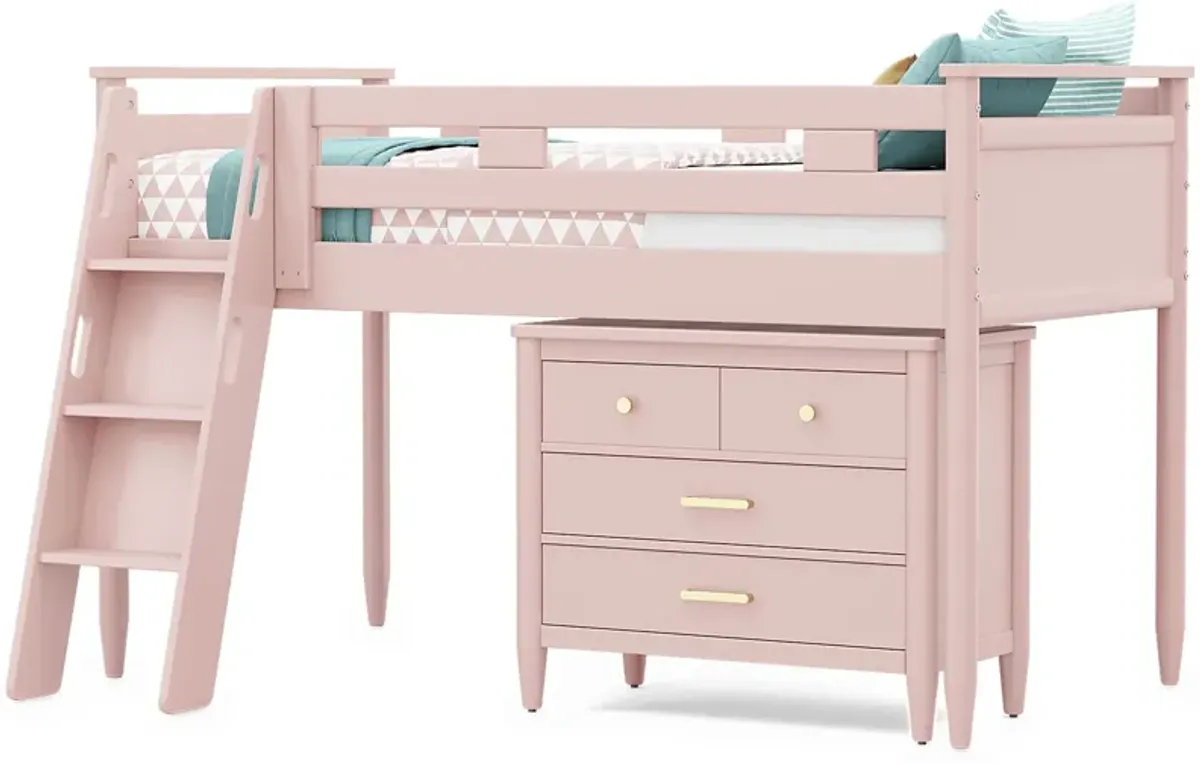 Kids Modern Colors Pink Twin Loft with Loft Chest