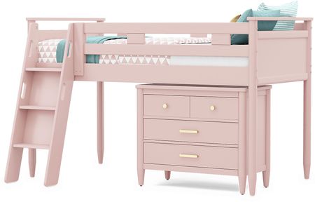 Kids Modern Colors Pink Twin Loft with Loft Chest