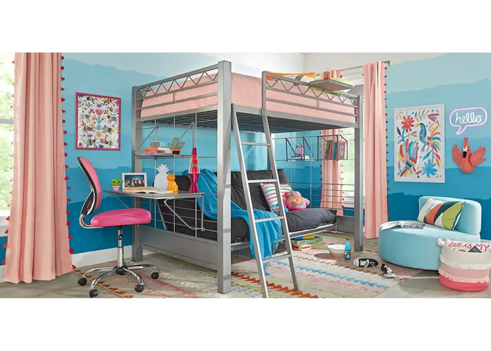 Build-a-Bunk Gray Full/Futon Loft Bed with Gray Accessories