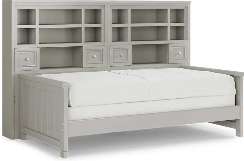 Kids Cottage Colors Gray Twin Bookcase Wall Bed