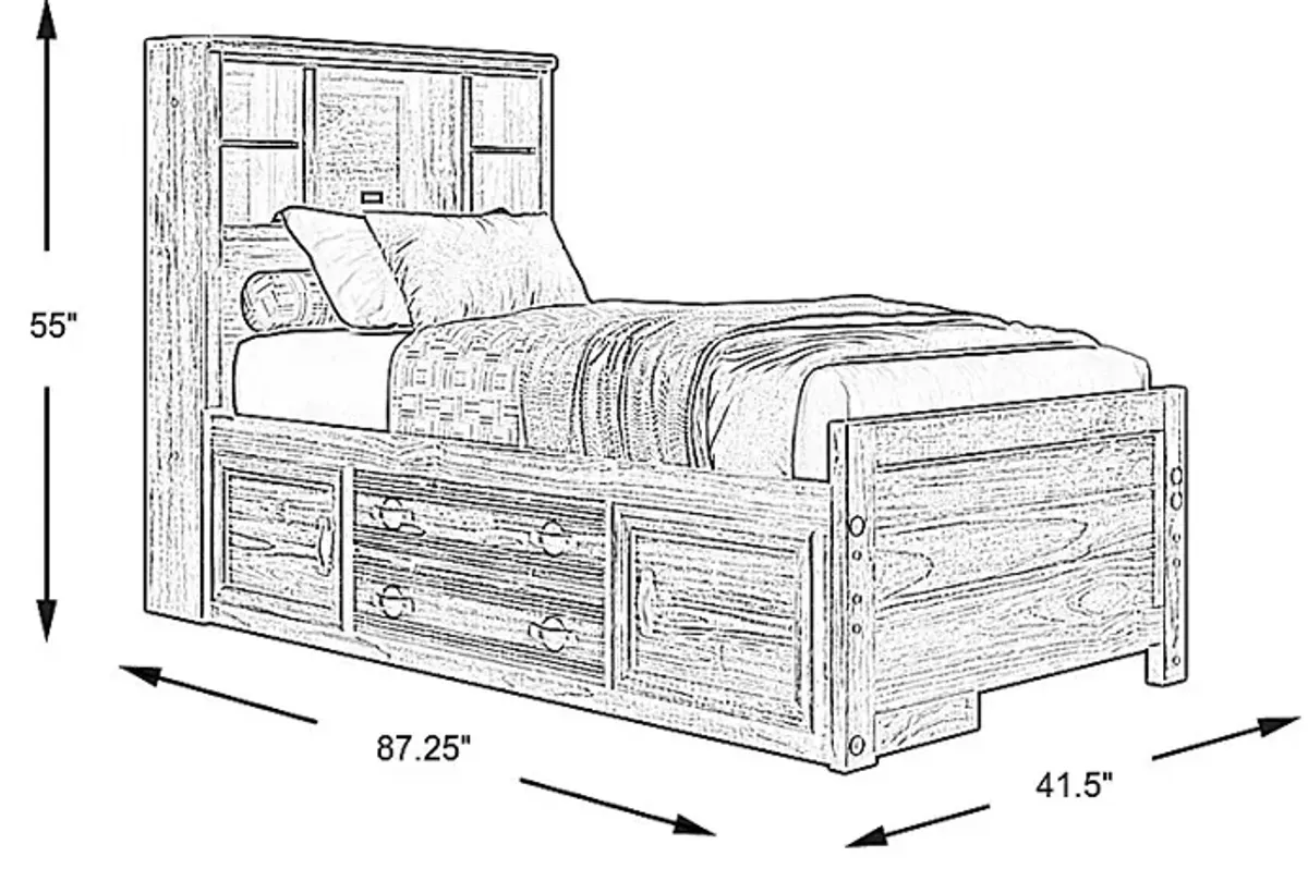 Kids Creekside 2.0 Charcoal 3 Pc Twin Bookcase Bed with Storage Side Rail