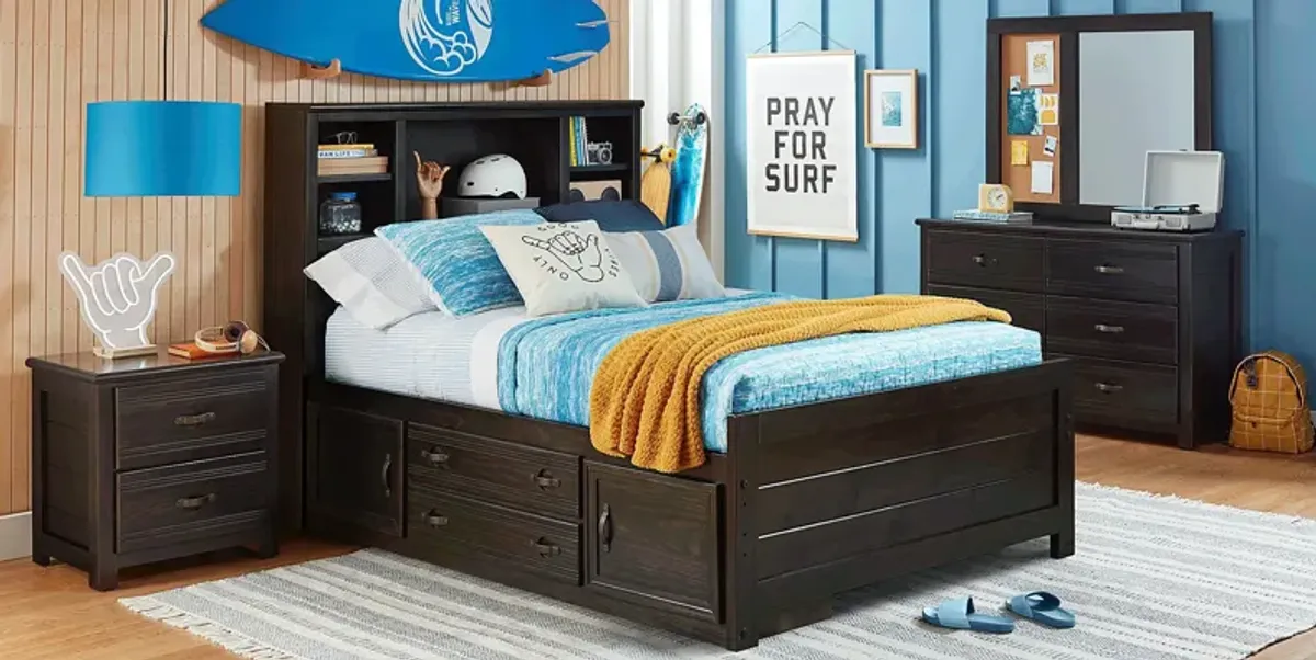 Kids Creekside 2.0 Charcoal 3 Pc Twin Bookcase Bed with Storage Side Rail