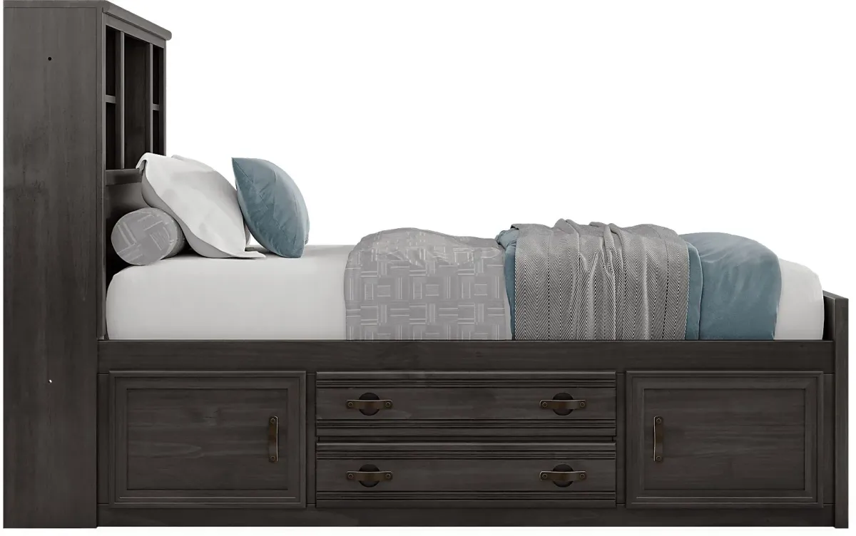 Kids Creekside 2.0 Charcoal Twin Bookcase Bed with Storage Side Rail