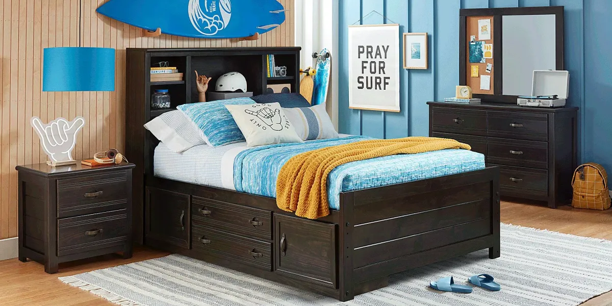 Kids Creekside 2.0 Charcoal 3 Pc Twin Bookcase Bed with Storage Side Rail