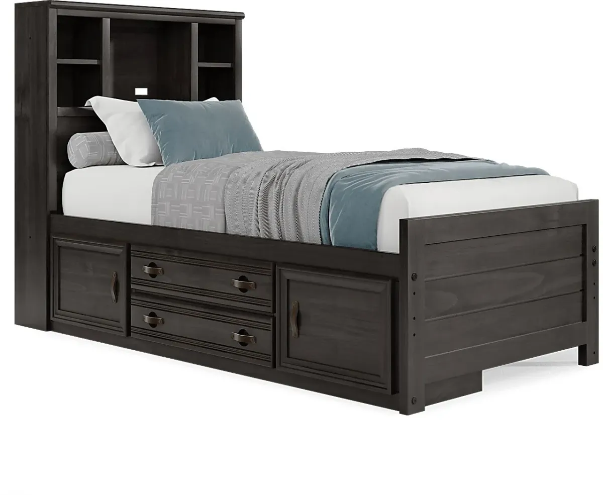 Kids Creekside 2.0 Charcoal Twin Bookcase Bed with Storage Side Rail