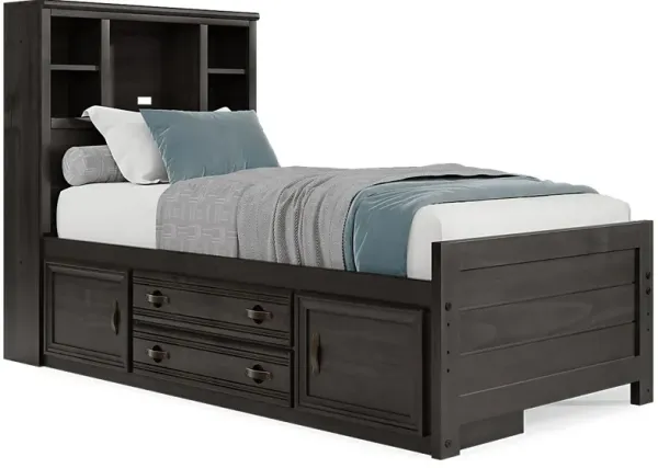 Kids Creekside 2.0 Charcoal Twin Bookcase Bed with Storage Side Rail