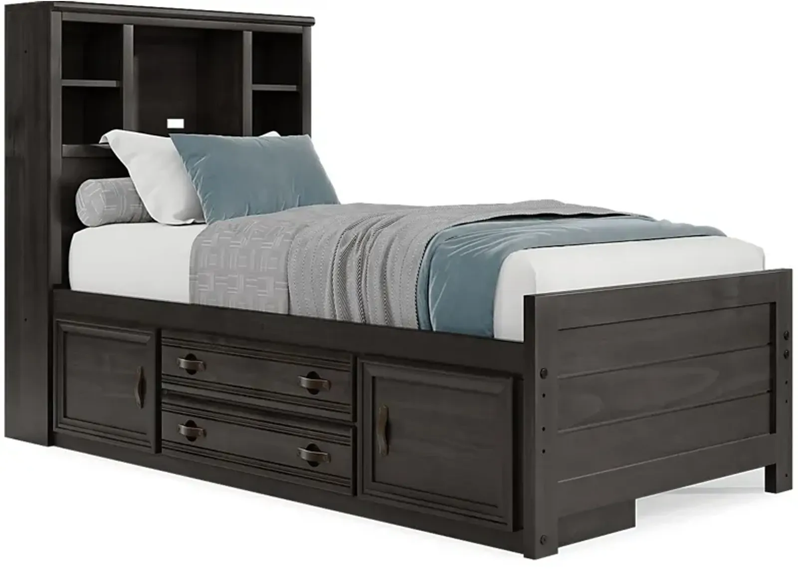 Kids Creekside 2.0 Charcoal 3 Pc Twin Bookcase Bed with Storage Side Rail