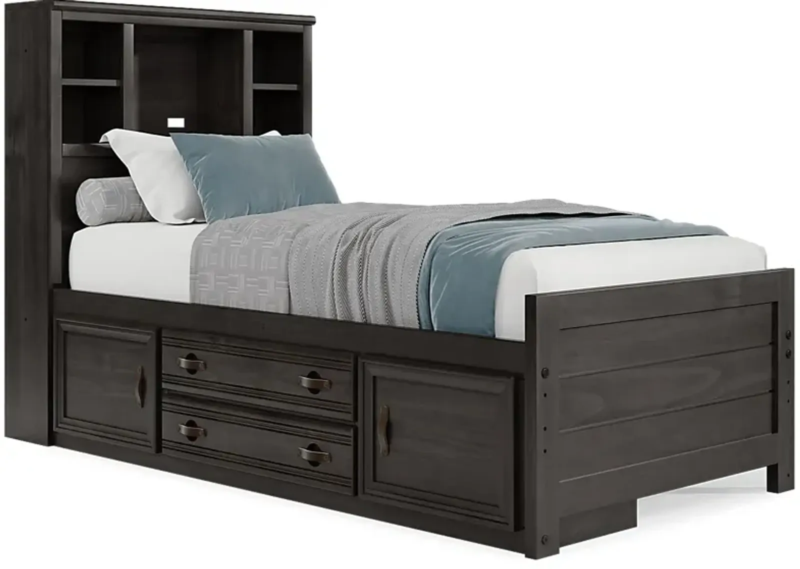 Kids Creekside 2.0 Charcoal 3 Pc Twin Bookcase Bed with Storage Side Rail