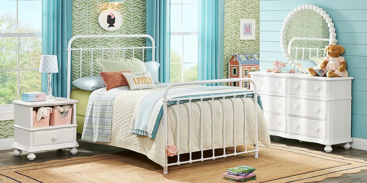 Kids San Simeon White Bedroom with Saddlerock White Full Metal Bed