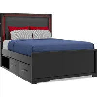 Kids Carbon Optix Black 5 Pc Full Storage Bed with LED Lights