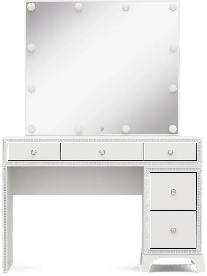 Kids Alyssa White Single Pedestal Vanity with Hollywood Mirror