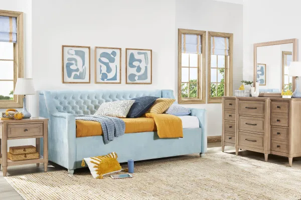 Kids Lindbrook Sand Bedroom with Alena Light Blue Full Daybed