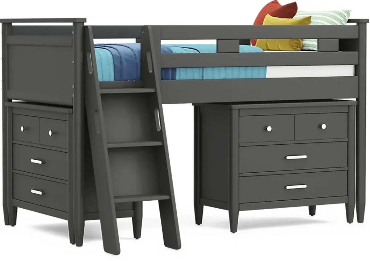 Kids Modern Colors Iron Ore Twin Loft with Loft Chests