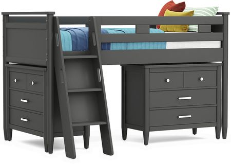 Kids Modern Colors Iron Ore Twin Loft with Loft Chests