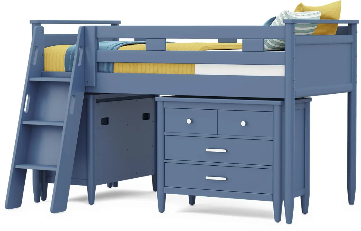 Kids Modern Colors Slate Blue Twin Loft with Loft Chests