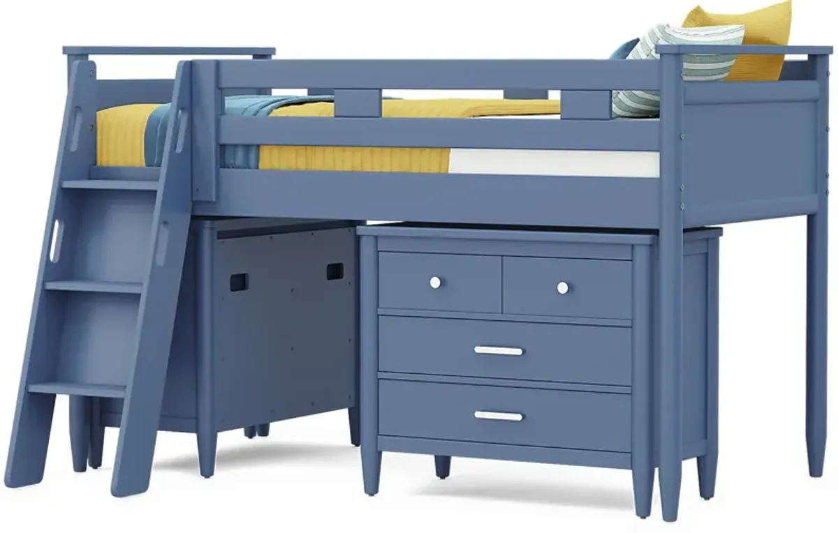 Kids Modern Colors Slate Blue Twin Loft with Loft Chests