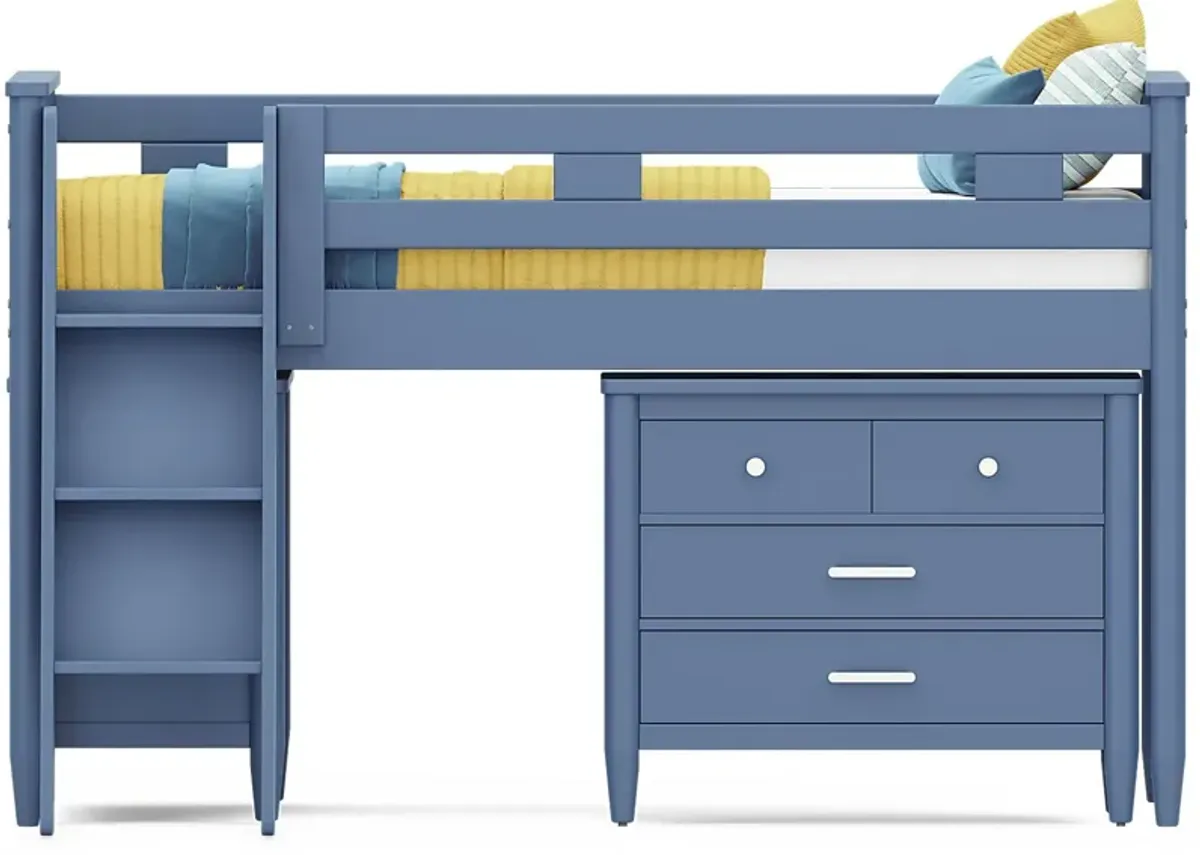 Kids Modern Colors Slate Blue Twin Loft with Loft Chests