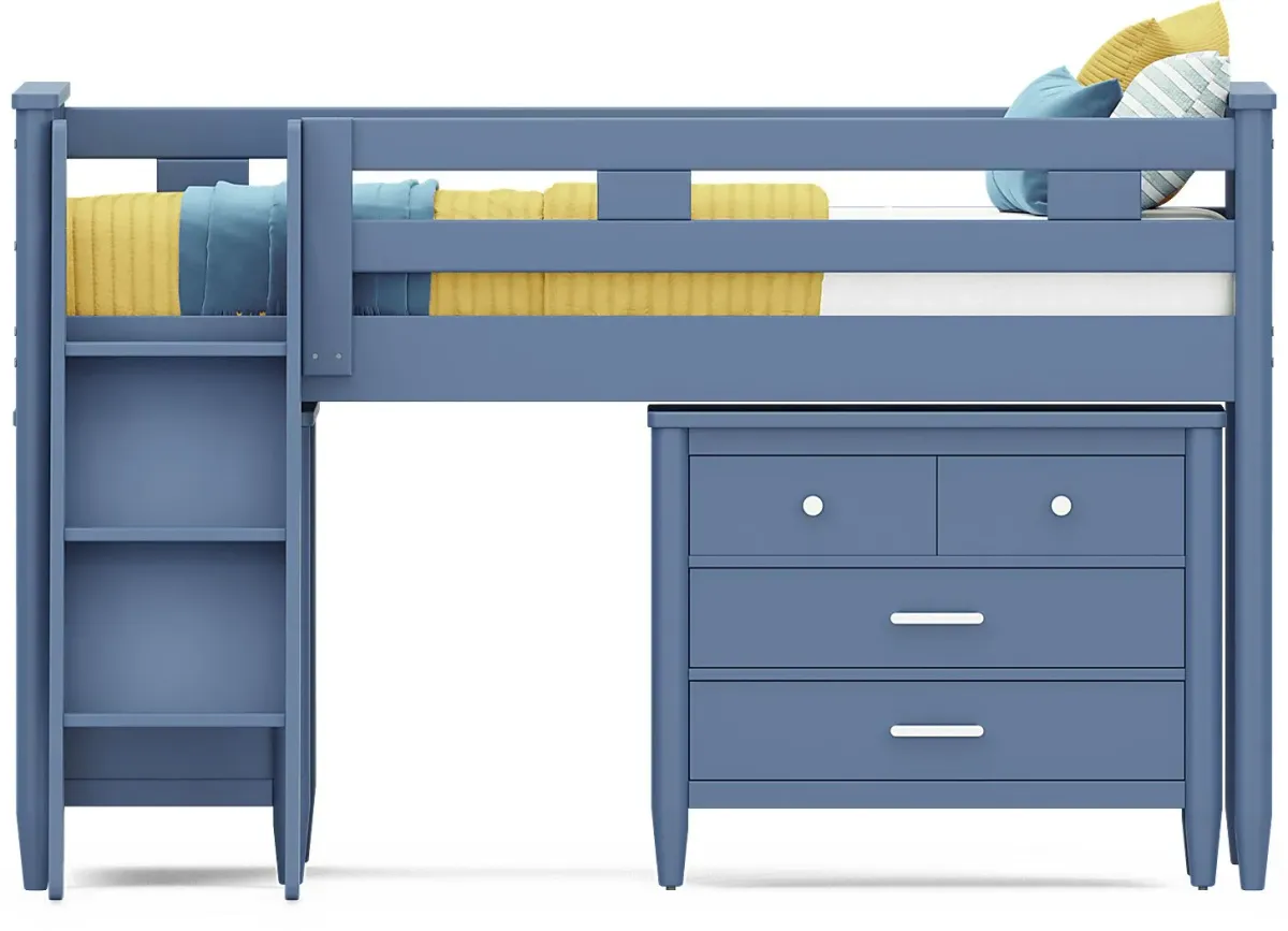 Kids Modern Colors Slate Blue Twin Loft with Loft Chests