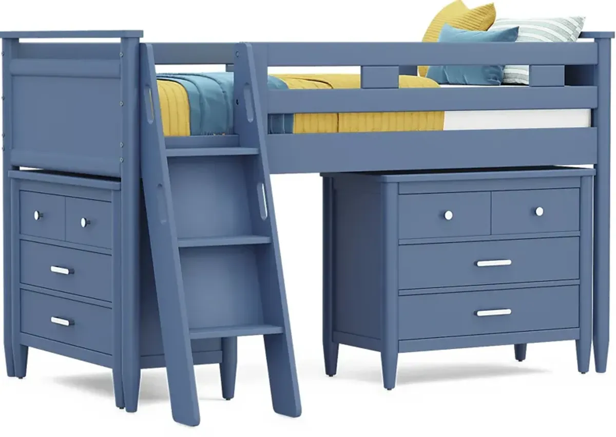 Kids Modern Colors Slate Blue Twin Loft with Loft Chests