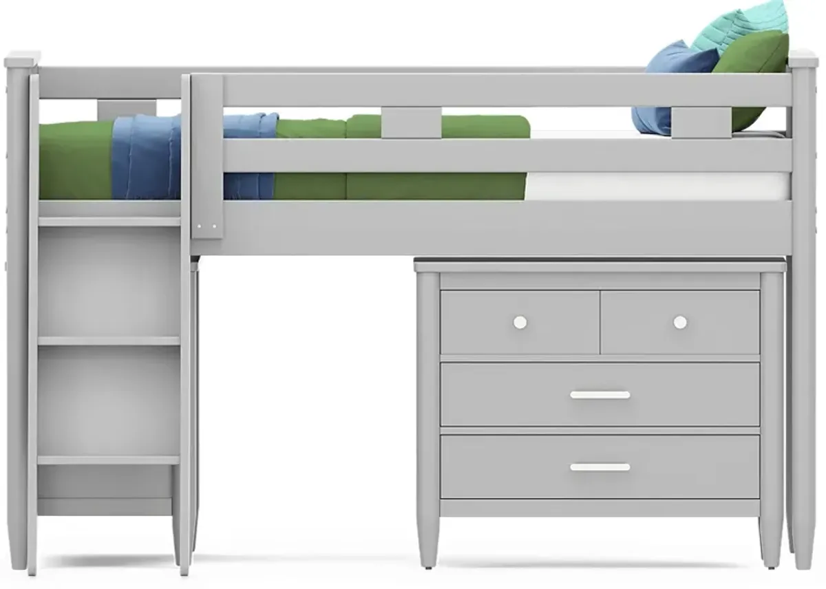 Kids Modern Colors Light Gray Twin Loft with Loft Chests