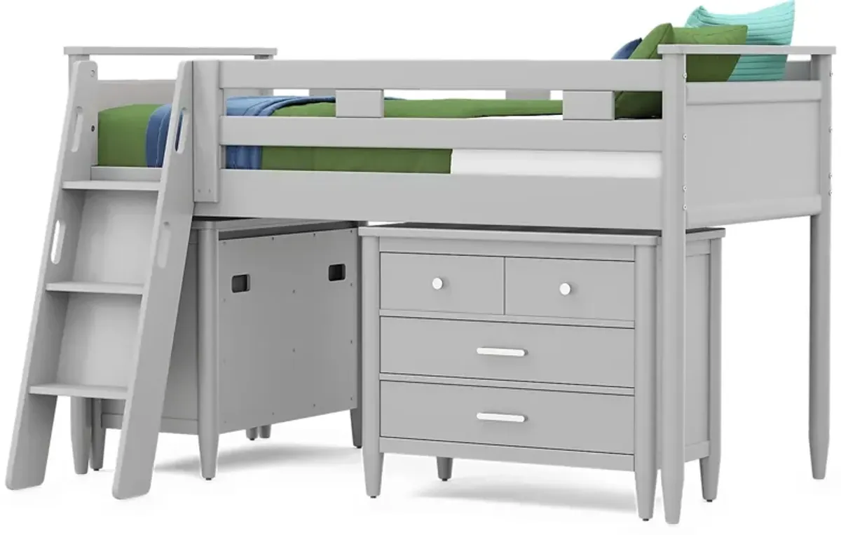 Kids Modern Colors Light Gray Twin Loft with Loft Chests