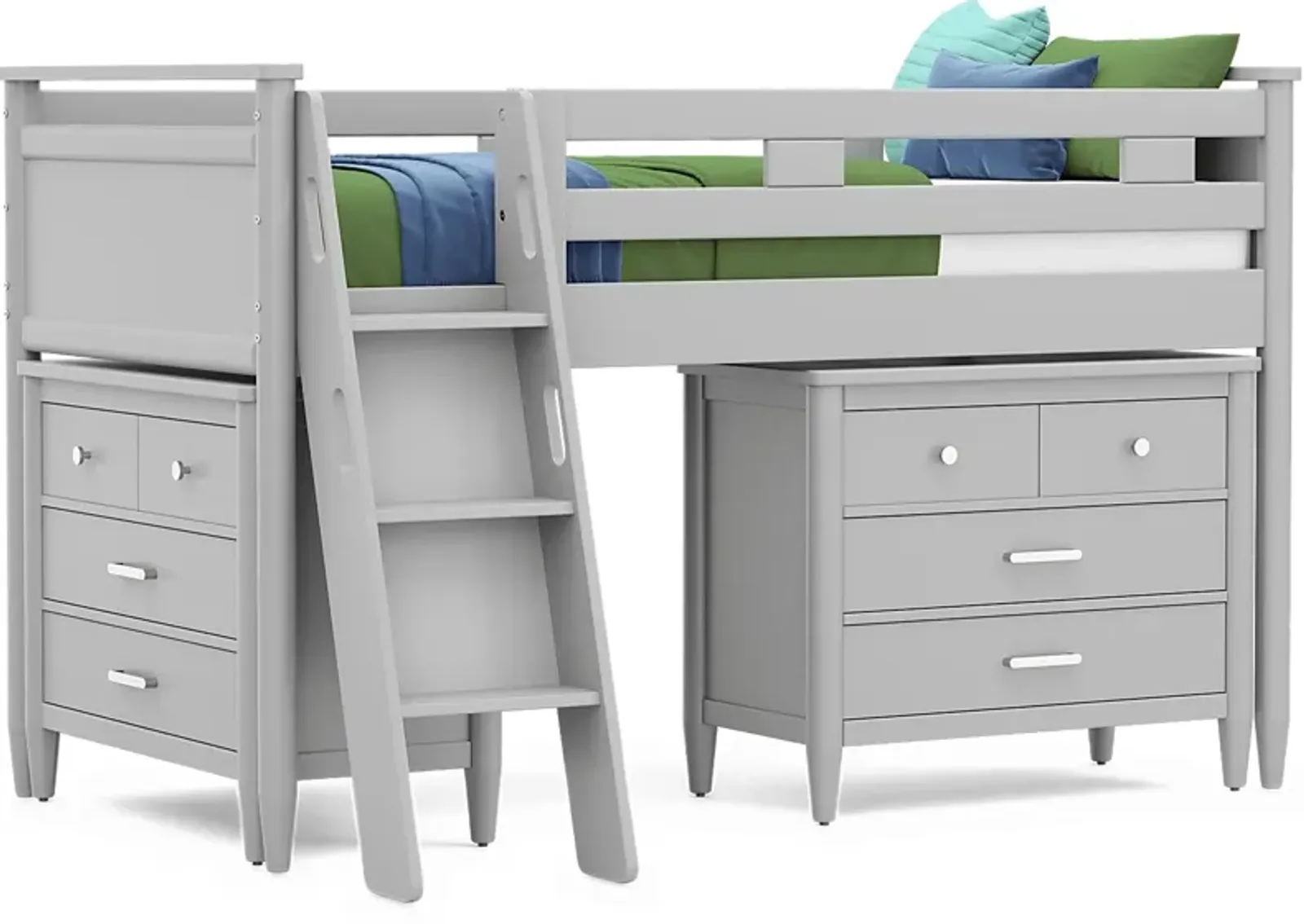 Kids Modern Colors Light Gray Twin Loft with Loft Chests