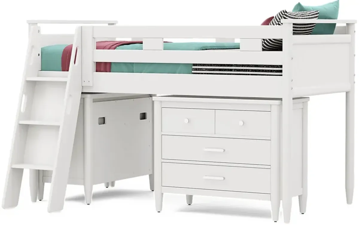 Kids Modern Colors White Twin Loft with Loft Chests