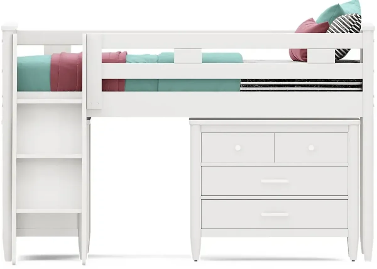 Kids Modern Colors White Twin Loft with Loft Chests