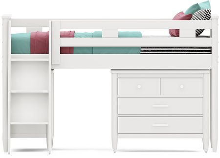 Kids Modern Colors White Twin Loft with Loft Chests