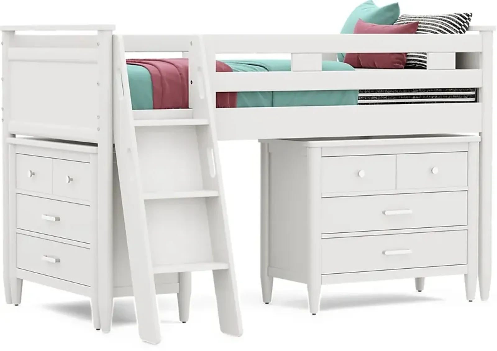 Kids Modern Colors White Twin Loft with Loft Chests