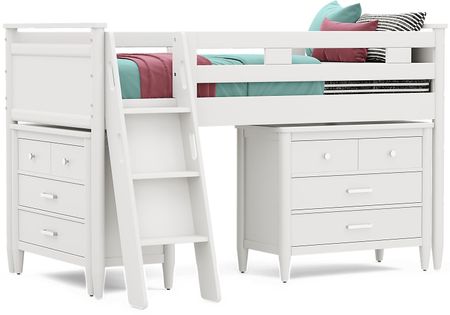 Kids Modern Colors White Twin Loft with Loft Chests