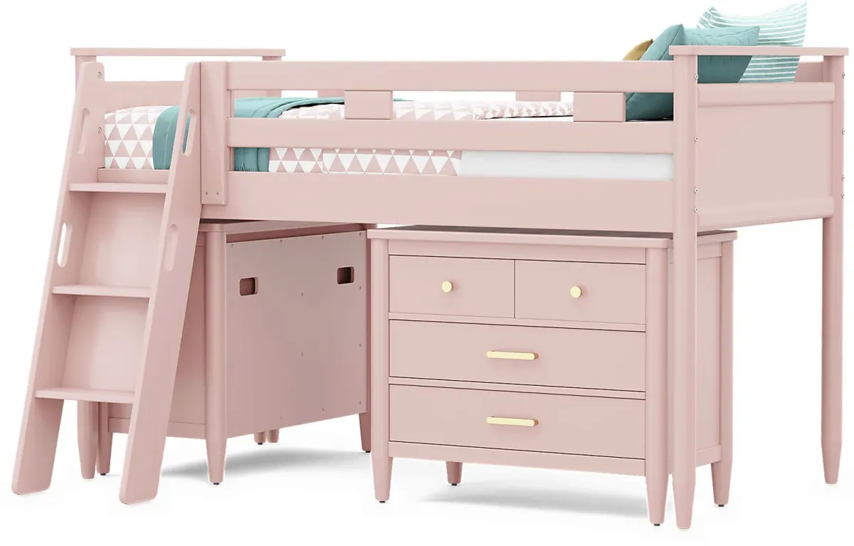 Kids Modern Colors Pink Twin Loft with Loft Chests